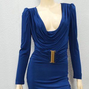 JUST CAVALLI Blue Jeresey Draped Jersey Dress